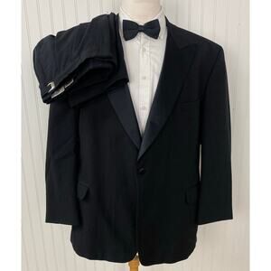 VTG After Six 2-piece wool 1-button tuxedo jacket pleated dress pants suit 52R